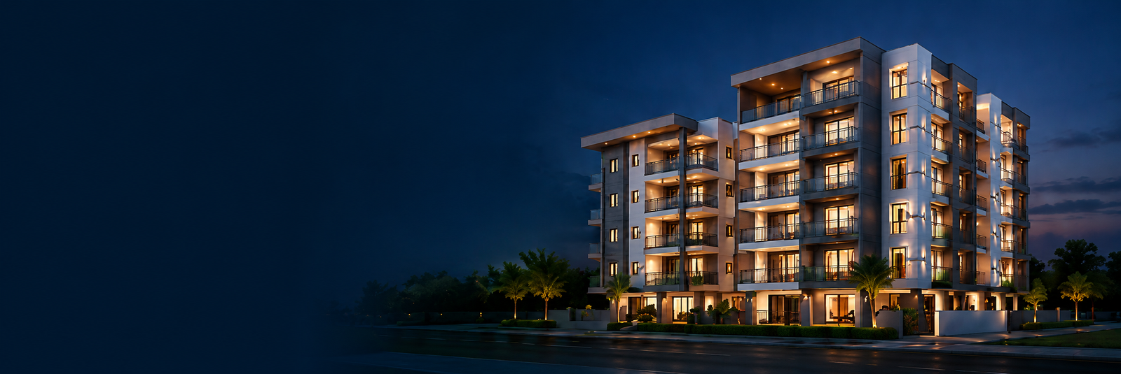 SVT Builders completed apartment project at dusk